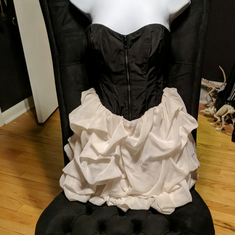 Bebe strapless ruffle tutu dress with pin tucks